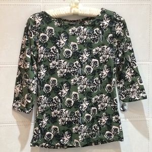 Green Rose Print Cotton Blouse Top